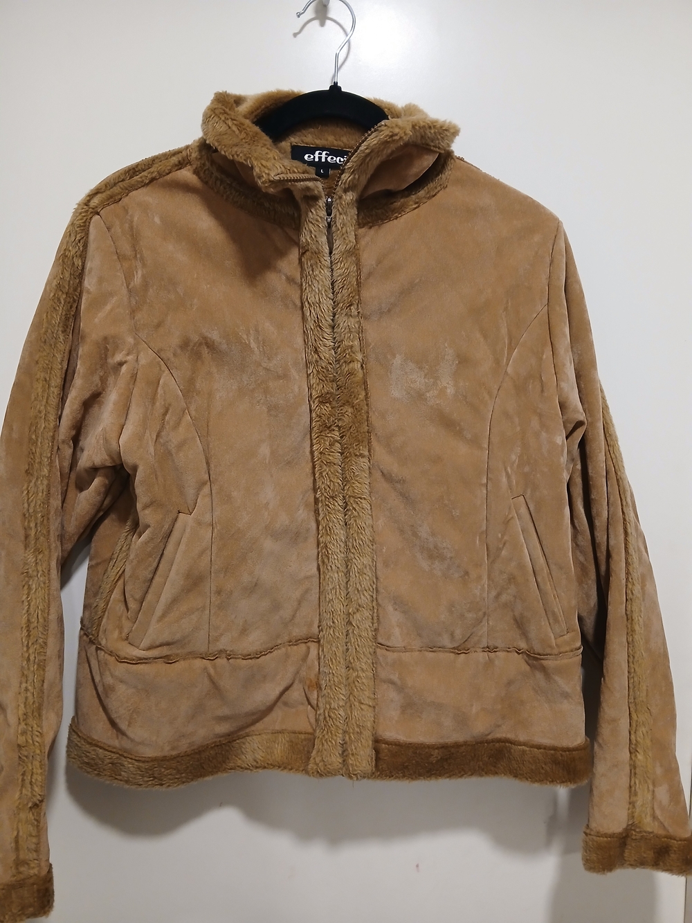 effen tan faux suede zip jacket